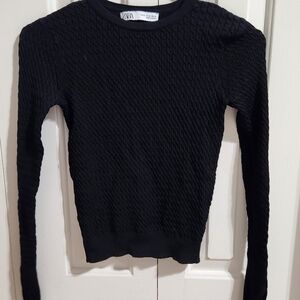 Zara Black Textured Knit Top